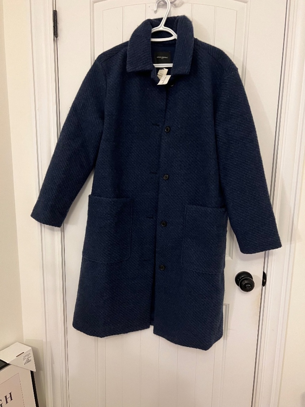 Banana Republic Navy Blue Textured Wool Coat